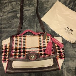 Coach White Leather and French Boucle wool Messenger style bag